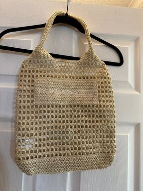 MAC Crochet Tote Natural Raffia Straw Open Weave Beach Bag New